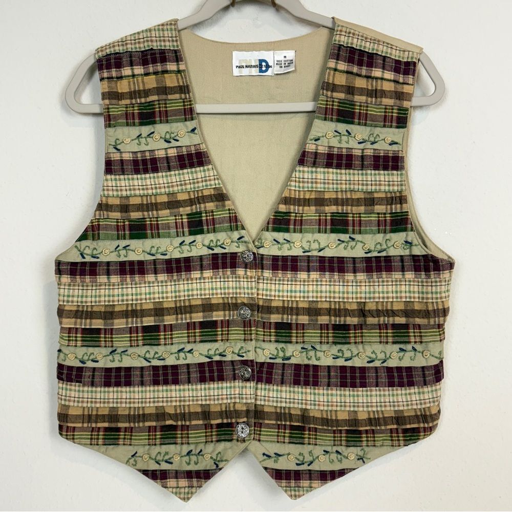 Vintage 90s Paul Harris Design Embroidered Cottagecore Vest M